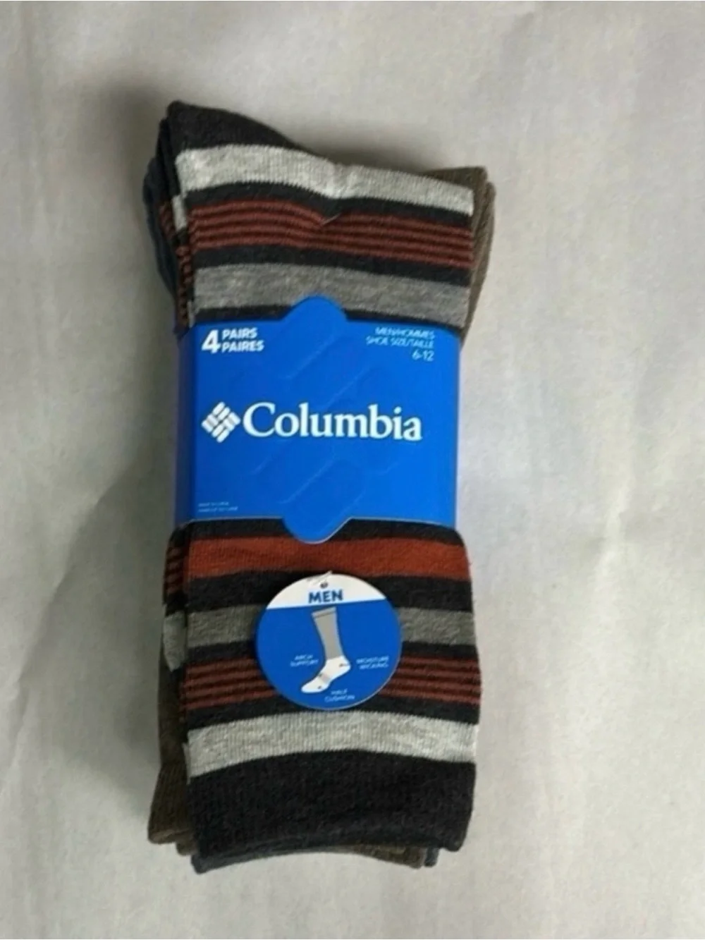 New Columbia Socks Men’s 4 Pair Multicolor Striped Crew Socks Activewear Casual